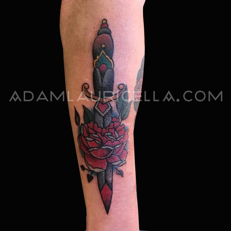Traditional Dagger and Rose by Adam Lauricella TattooNOW